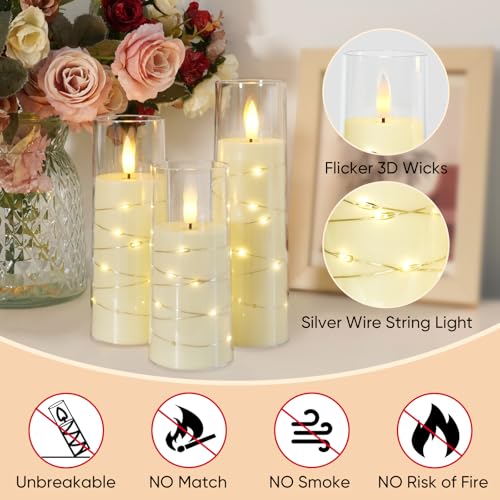 Raycare Flameless Candle with Remote Timer – 9 Flickering Acrylic Battery Operated LED Pillar Candles with Embedded Star S...