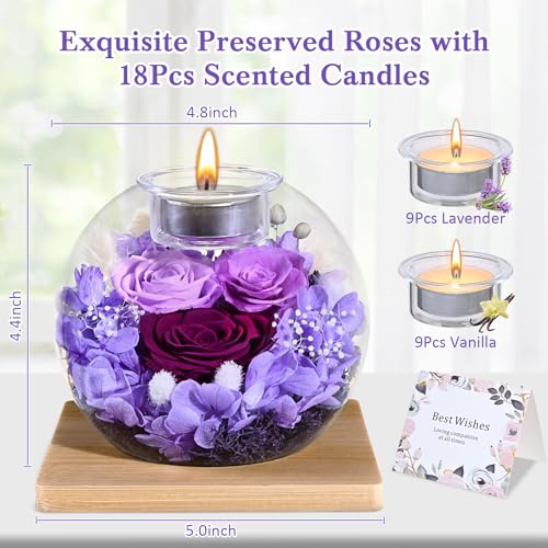 Yastouay for Mom, Preserved Real Rose in Glass with Scented Candles - Birthday Gifts for Women, Forever Rose for Anniversa...
