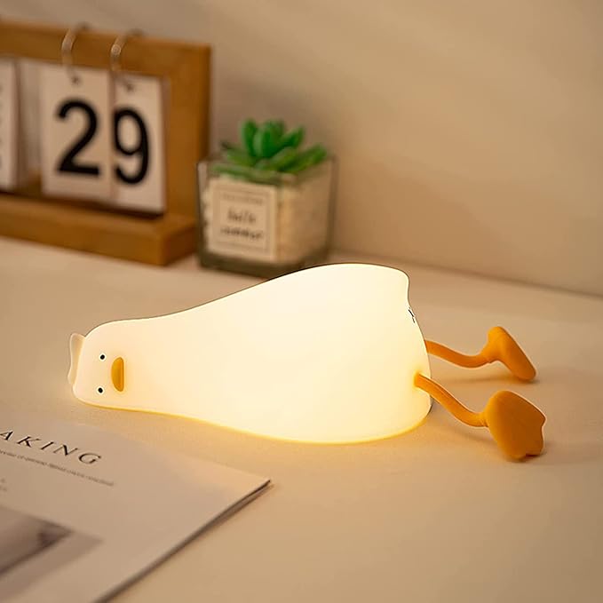HAPPYBAG LED Lying Flat Duck Night Light, 3 Level Dimmable Nursery Nightlight,Cute Lamps Silicone Squishy Light Up Duck,Re...