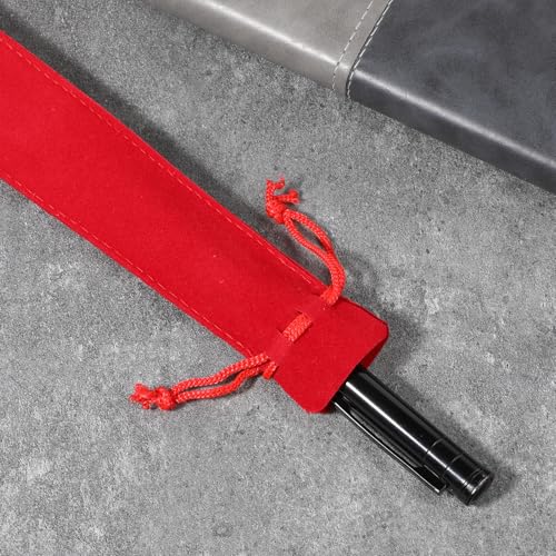 Ezymivs Velvet Drawstring Pen Sleeve Pouch, 20 PCS Red Single Pen Holder Small Pencil Case Bag Protective for Adults Offic...