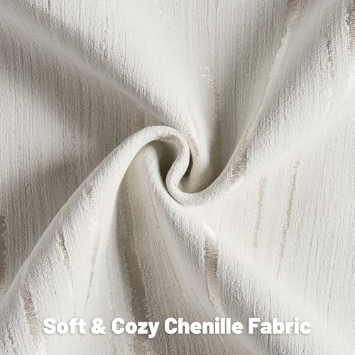 FUTEI Cream Chenille Decorative Throw Pillow Covers 18x18 Inch Set of 2,Soft Embossed Striped Textured Cushion Case,Modern...