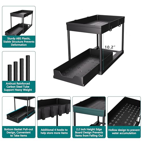 DEKAVA Under Sink Organizer 2 Pack, Bathroom Cabinet Organizer, 2 Tier Sliding Cabinet Basket Organizer Drawer, Multi-Purp...