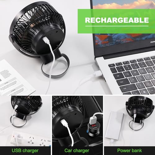 Odoland 2 Packs 10000mAh Camping Rechargeable Fan with Hanging Hook Carabiner, Portable Battery Operated Tent Fan, Quiet S...