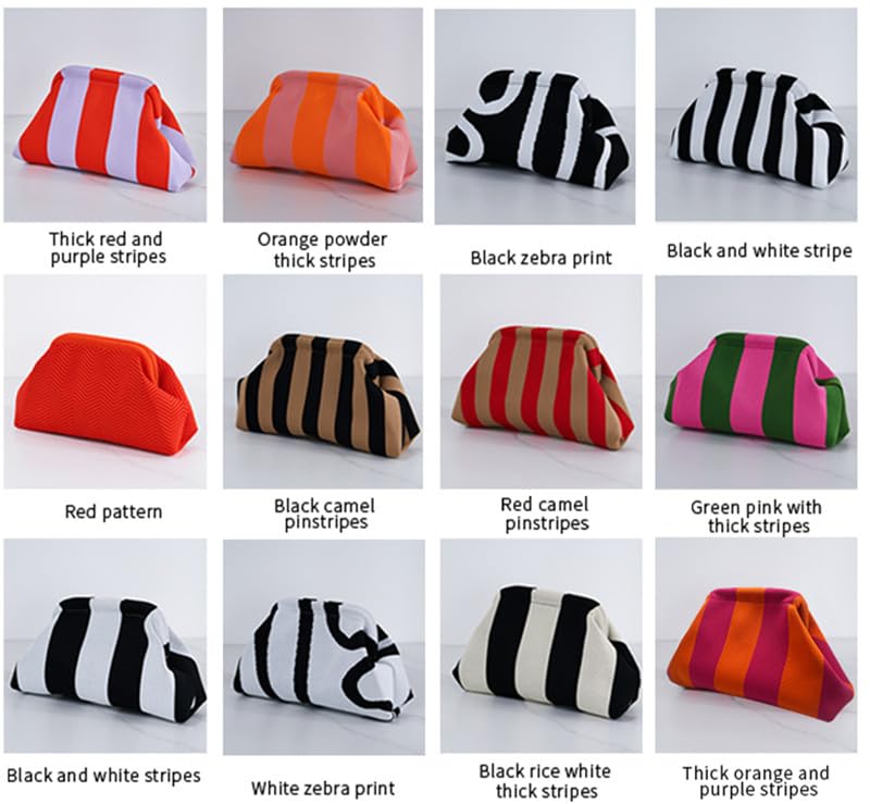 DIHKLCIO Clutch Purses for Women 2026 Summer Beach Woven Crochet Bag Dumpling Striped Ruched Cloud Purse Evening Handbag