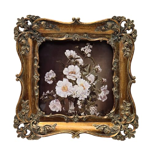BILXIM 4x4 Small Vintage Picture Frame, Antique Bronze Gold Ornate Square Photo Frame, Wall Hanging or Tabletop Display, D...