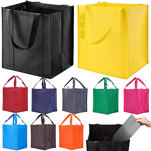 NERUB 10 Pack Reusable Reinforced Handle Grocery Bags - Heavy Duty Large Shopping Totes with Thick Plastic Bottom can hold...