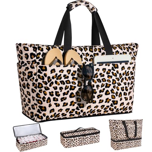 ISEYOU Beach Bag with Cooler, 49L Large Waterproof Sandproof Tote with Zipper, Foldable Travel Bag for Beach, Pool, Picnic