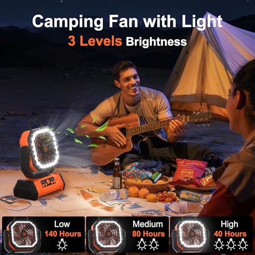 Honesorn Portable Rechargeable Fan 20000mAh, Camping Fan with LED Light & Remote, USB C Cordless Battery Powered, 4 Speeds...