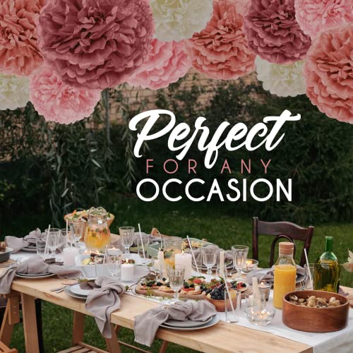 EpiqueOne 20 Piece Tissue Paper Pom Poms | Blush Pink, Dusty Rose, Mauve & Cream | Colorful Paper Flower Wall Decorations ...