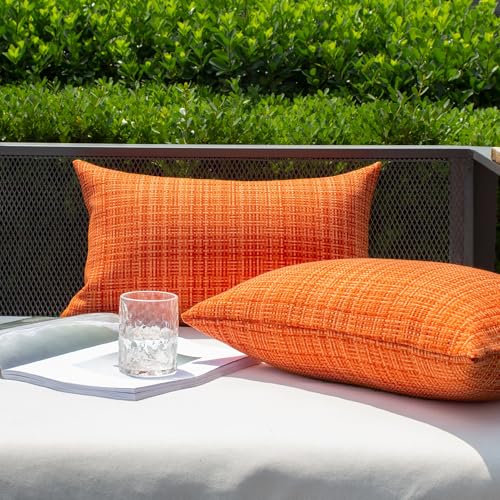 Kevin Textile Outdoor Waterproof Throw Pillow Covers 12x24 Inch Pack of 2 Woven Faux Linen Farmhouse Decorative Water Resi...