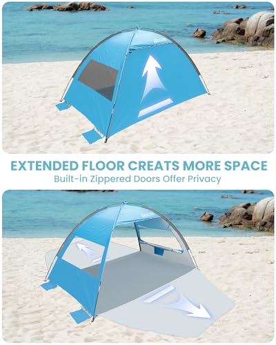 OutdoorMaster Beach Tent Sun Shelter with 2 Ventilated Doors, UPF50+ Easy Setup Beach Tent Canopy for 3 Person, Lightweigh...
