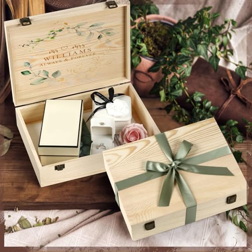 HIPNOOK 2 Pack Unfinished Wooden Box with Lid – 12"x9"x3.1" Decorative Storage Keepsake Memory Boxes Natural Pine Wooden B...