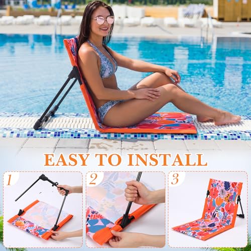 AceOrbit 4 Pack Foldable Poolside Chairs Portable Beach Flip Chairs Pool Seat for Edge of Pool Side with Bag Support Light...