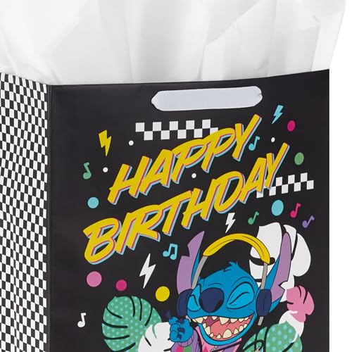 Hallmark Disney 13" Large Birthday Gift Bag with Tissue Paper (Lilo and Stitch) for Kids, Grandchildren, Friends