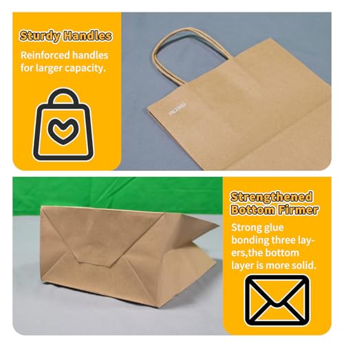 FACEBAG 50-Pack Brown Paper Bags with Handles Bulk, 8x4.25x10.5 Inches,Medium-sized Gift Bags with Handles for Party Favor...
