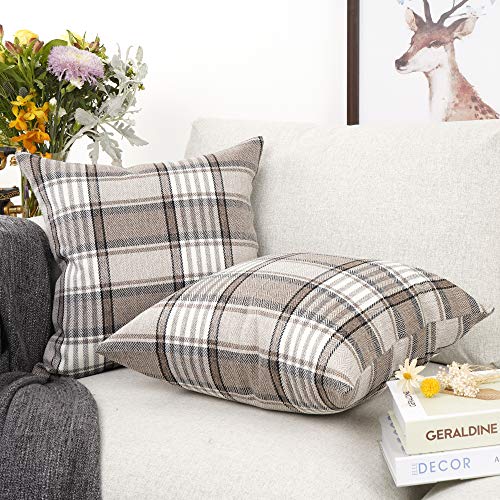 YOUR SMILE Retro Farmhouse Outdoor Buffalo Tartan Chequer Plaid Cotton Linen Decorative Throw Pillow Case Cushion Cover Pi...