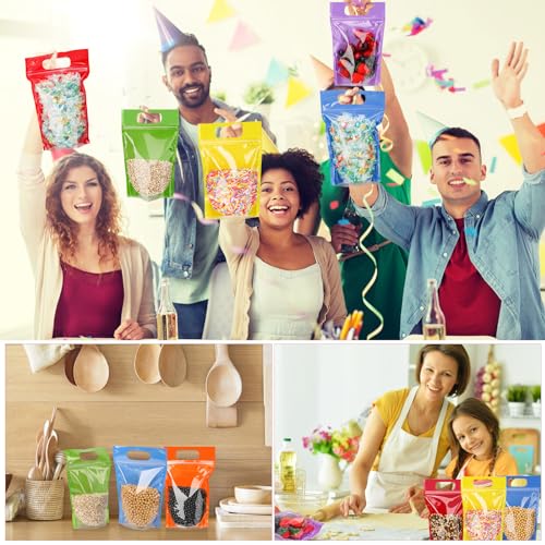 Sinload 60 Pcs Plastic Gift Bag Bulk 5.5 x 8.7 Inch Resealable Party Goodie Bag with Clear Window Color Favor Pouch with H...