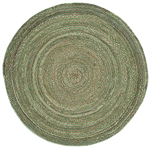 SAFAVIEH Area Rug 5' Round - Cape Cod Collection - Green & Natural Brown, Handmade Jute & Cotton, Woven Braided Design (CA...
