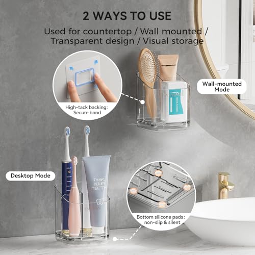 Toothbrush Holders for Bathrooms, 3 Slots Detachable Electric Toothbrush Holder Wall Mounted with Divider, Removable Tooth...