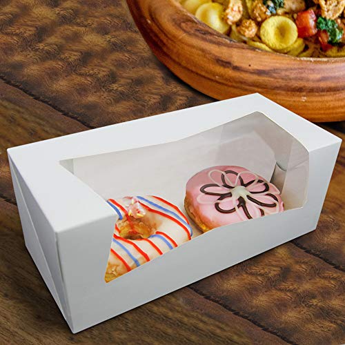 Fit Meal Prep 25 Pack 9 x 4 x 3.5 Inches White Bakery Boxes with Window, Auto-Popup Cardboard Gift Packaging and Baking Co...