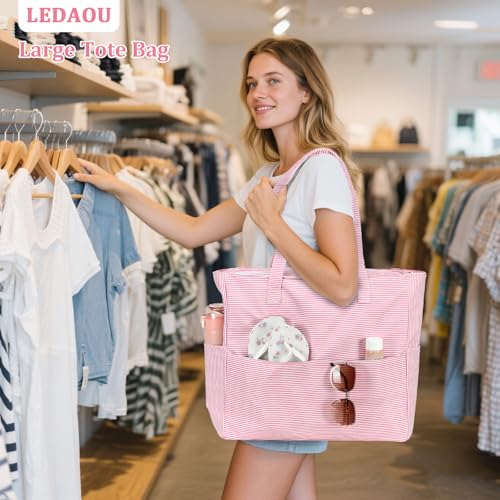 LEDAOU Large Beach Bag Women Waterproof Sandproof Zipper Beach Tote Pool Bag for Swim Gym Grocery Travel with Wet Pocket |...