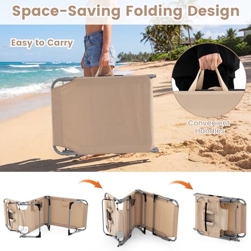 COSTWAY Tanning Chair with Face Hole, Folding Beach Lounge Chair with 4-Position Adjustable Backrest, Pillow & Side Pocke...