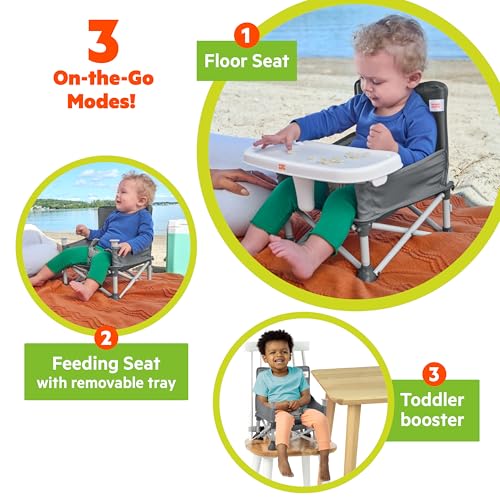 Bright Starts Pop ‘N Sit Portable Booster Seat, 3-in-1 Floor Seat, Travel High Chair & Toddler Booster with Feeding Tray, ...