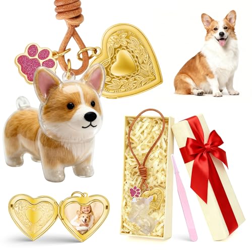 Corgi Dog Hair Collector Keychain Dog Fur Keepsake Pet Memorial Gifts for Dogs Pets Fur Memory Charm with Storage Photo