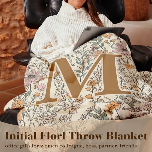 JXREQ Throw Blanket Initial Letter M Personalized Monogrammed Gifts for Women Teen Girls Frends, Boho Floral Throw Blanket...
