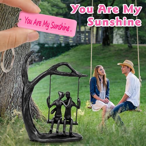 Kresecioo Anniversary Wedding Gifts for Couple/Her - Romantic Couple Statue in Love, Black Metal Figurine Sweet Loving Tog...
