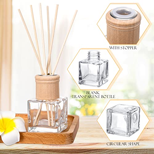 Roshtia 4 Set Reed Diffuser Bottle Empty Refillable Fragrance Glass Diffuser Bottles with Wooden Caps Rattan Sticks 50ml ...