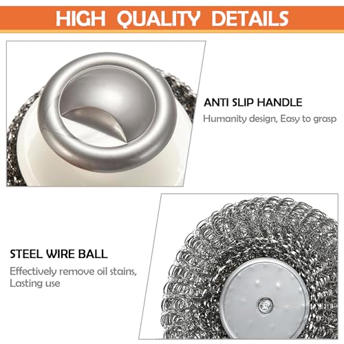 2Pcs Stainless Steel Scrubber with Handle, Steel Wool Scrubber Tool for Cleaning Dishes, Scrubbing Scouring Brush Pad for ...