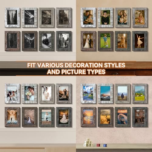 Bagous 5x7 Picture Frames Set of 8, Vintage Rustic Farmhouse Industrial Style Photo Frames, High Definition Real Glass, fo...
