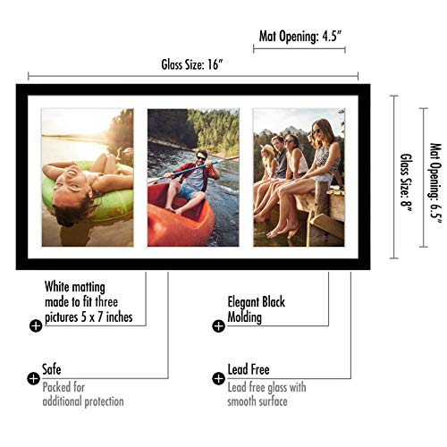 Americanflat 5x7 Picture Frame Collage with Shatter-Resistant Glass - Fits Three 5x7 Photos or Use as One 8x16 Frame - Sig...