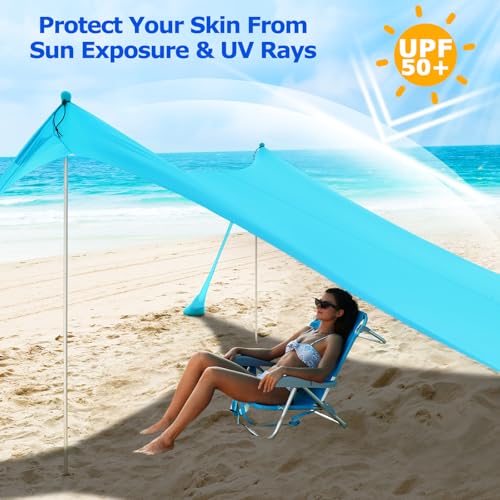 COMMOUDS Beach Tent Sun Shelter - UPF50+ Pop Up Beach Canopy with Sandbags & Sand Shovel & Windproof Poles, Portable Sun S...