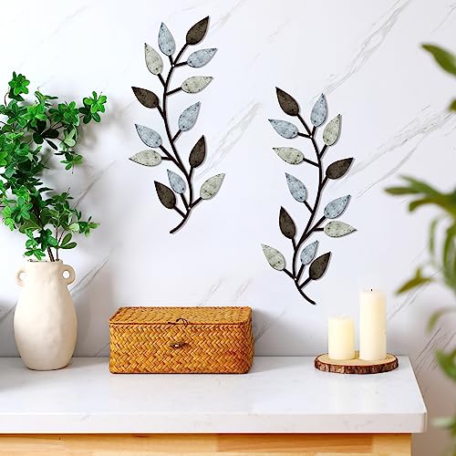 Zhengmy 2 Pieces Metal Tree Leaf Wall Decor Vine Olive Branch Leaf Wall Art Living Room, Hallway Wall Decor Outdoor Decora...