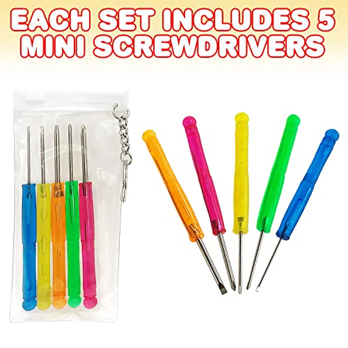 ArtCreativity 5 PC Mini Screwdriver Keychain Set, Pack of 12, Set Includes 5 Screw Drivers and Portable Pouch, Cool Birthd...