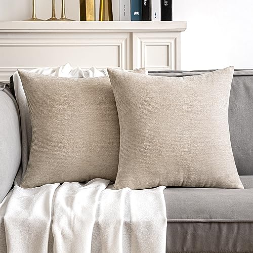 MIULEE Pack of 2 Beige Decorative Pillow Covers 18x18 Inch Soft Chenille Couch Throw Pillows Farmhouse Cushion Covers for ...