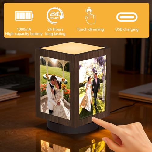 Mixoo 4x6 Picture Frame Light , Vintage Rotating Photo Frame Tabletop Lamp, Touch Desk Lamp for Bedroom Bedside, Table lam...