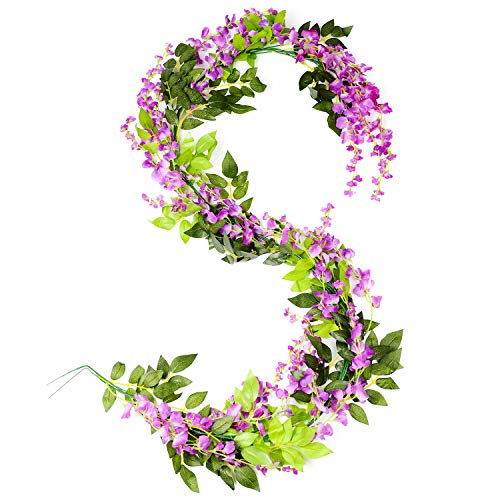 DearHouse 4Pcs 6.6Ft/Piece Artificial Flowers Silk Wisteria Garland Artificial Wisteria Vine Rattan Silk Hanging Flower fo...