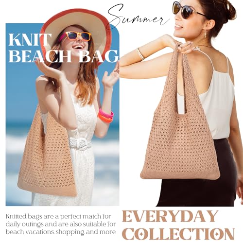 Crochet Beach Tote Bag Summer Vacation Hobo Tote Knit Bags for Women Mesh Woven Travel Crochet Purse Aesthetic Bag