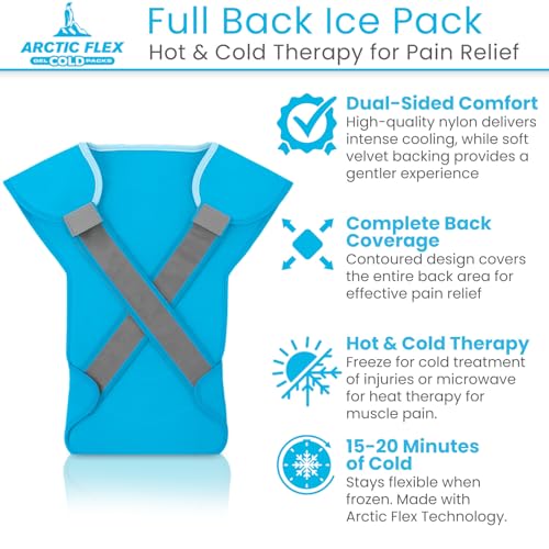 Artic Flex Large Ice Pack for Back - Full Back Ice Pack Wrap for Pain Relief - Reusable Cooling Pad with Straps, Extra Lar...
