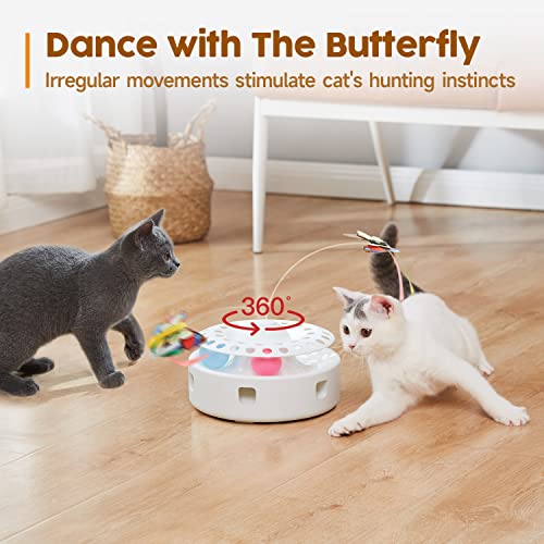Potaroma Cat Toys 3in1 Automatic Interactive Kitten Toy, Fluttering Butterfly, Moving Feather, Track Balls, Dual Power Sup...