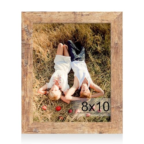 iRahmen 8x10 Picture Frame with HD Tempered Glass, Wood Photo Frame for Tabletop and Wall Display (Rustic Brown, 1 Pack)