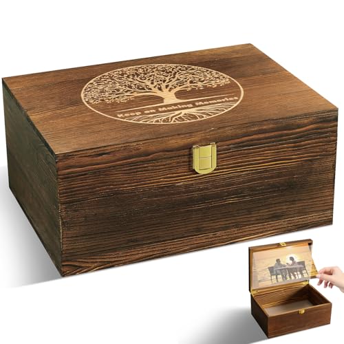 GLOMAXLY Wooden Keepsake Box Large Tree of Life - Decorative Memory Boxes with Hinged Lid and Photo Frame Durable Wood Gif...