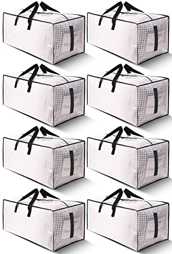 HOMESURE 8 Pack Large Strong Moving Bags with Zippers & Carrying Handles - Water-Resistant - Heavy Duty Storage Tote for S...