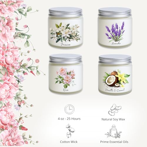 Luina Scented Candle Gift Set – Floral Soy Candles in Glass Jars, 4 Pack Candle Set for Home Fragrance, Flower Scented Can...