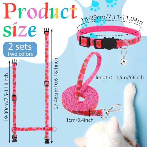 2 Pack Cat Harness and Leash with Collar Set, Adjustable Kitten Harness Escape Proof for Small Medium Cat Safe Walking and...