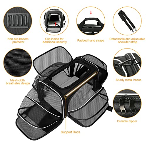 Estarer Soft Sided Pet Carrier Airline Approved, 4 Sides Expandable Collapsible Cat Carrier with Pockets & Removable Fleec...