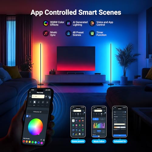 NEEWER NF04 Smart LED Floor Lamp, 1000lm RGBW Standing Corner Light, Compatible with Google Assistant Alexa, APP/AI Desig...